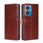 For vivo Y55 4G Geometric Stitching Horizontal Flip Leather Phone Case(Dark Brown)