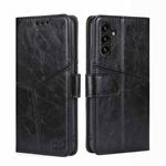 For Samsung Galaxy A04s Geometric Stitching Horizontal Flip Leather Phone Case(Black)