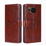 For Sharp Aquos sense7 Plus Geometric Stitching Horizontal Flip Leather Phone Case(Dark Brown)