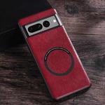 For Google Pixel 6 Magsafe Magnetic Ring Leather Texture Phone Case(Red)