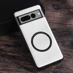 For Google Pixel 6 Pro Magsafe Magnetic Ring Leather Texture Phone Case(White)