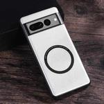 For Google Pixel 7 Magsafe Magnetic Ring Leather Texture Phone Case(White)