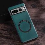 For Google Pixel 7 Pro Magsafe Magnetic Ring Leather Texture Phone Case(Green)