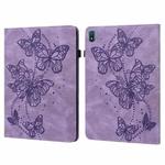 For Nokia T20 10.4 2021 Embossed Butterfly Pattern Leather Tablet Case(Purple)