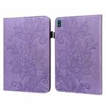 For Nokia T20 10.4 2021 Lace Flower Embossing Pattern Leather Tablet Case(Purple)