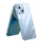 For iPhone 14 Plus SULADA Lens Protector Plated Clear Case(Sierra Blue)