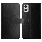 For Motorola Moto E22 4G HT01 Y-shaped Pattern Flip Leather Phone Case(Black)