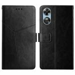 For OPPO A17 HT01 Y-shaped Pattern Flip Leather Phone Case(Black)