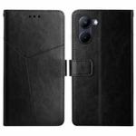 For Realme C33 HT01 Y-shaped Pattern Flip Leather Phone Case(Black)