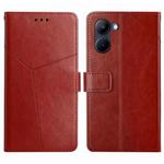 For Realme C33 HT01 Y-shaped Pattern Flip Leather Phone Case(Brown)