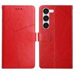 For Samsung Galaxy S23 5G HT01 Y-shaped Pattern Flip Leather Phone Case(Red)