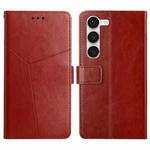 For Samsung Galaxy S23+ 5G HT01 Y-shaped Pattern Flip Leather Phone Case(Brown)