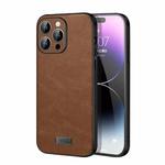 For iPhone 14 Pro SULADA Shockproof TPU + Handmade Leather Phone Case(Brown)