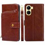 For vivo Y16 4G/Y02s 4G Zipper Bag Leather Phone Case(Brown)