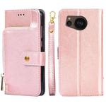 For Sharp Aquos sense7 Plus Zipper Bag Leather Phone Case(Rose Gold)