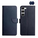 For Samsung Galaxy S23 5G Genuine Leather Fingerprint-proof Flip Phone Case(Blue)