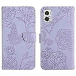 For Motorola Moto E22 4G HT03 Skin Feel Butterfly Embossed Flip Leather Phone Case(Purple)