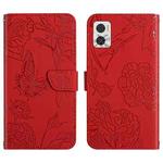 For Motorola Moto E22 4G HT03 Skin Feel Butterfly Embossed Flip Leather Phone Case(Red)