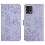 For Motorola Moto G72 4G HT03 Skin Feel Butterfly Embossed Flip Leather Phone Case(Purple)
