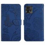 For Motorola Moto G72 4G HT03 Skin Feel Butterfly Embossed Flip Leather Phone Case(Blue)