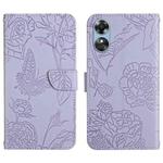 For OPPO A17 HT03 Skin Feel Butterfly Embossed Flip Leather Phone Case(Purple)