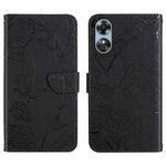 For OPPO A17 HT03 Skin Feel Butterfly Embossed Flip Leather Phone Case(Black)