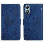 For OPPO A17 HT03 Skin Feel Butterfly Embossed Flip Leather Phone Case(Blue)