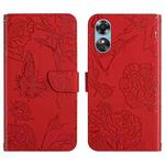 For OPPO A17 HT03 Skin Feel Butterfly Embossed Flip Leather Phone Case(Red)