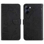 For Realme 10 4G HT03 Skin Feel Butterfly Embossed Flip Leather Phone Case(Black)