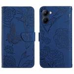 For Realme 10 4G HT03 Skin Feel Butterfly Embossed Flip Leather Phone Case(Blue)