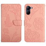 For Realme 10 5G HT03 Skin Feel Butterfly Embossed Flip Leather Phone Case(Pink)