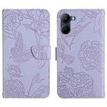 For Realme C33 HT03 Skin Feel Butterfly Embossed Flip Leather Phone Case(Purple)