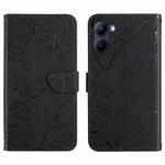 For Realme C33 HT03 Skin Feel Butterfly Embossed Flip Leather Phone Case(Black)