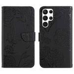 For Samsung Galaxy S23 Ultra 5G HT03 Skin Feel Butterfly Embossed Flip Leather Phone Case(Black)