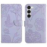 For Samsung Galaxy S23 5G HT03 Skin Feel Butterfly Embossed Flip Leather Phone Case(Purple)