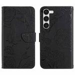 For Samsung Galaxy S23 5G HT03 Skin Feel Butterfly Embossed Flip Leather Phone Case(Black)