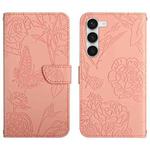 For Samsung Galaxy S23 5G HT03 Skin Feel Butterfly Embossed Flip Leather Phone Case(Pink)