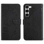 For Samsung Galaxy S23+ 5G HT03 Skin Feel Butterfly Embossed Flip Leather Phone Case(Black)