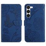 For Samsung Galaxy S23+ 5G HT03 Skin Feel Butterfly Embossed Flip Leather Phone Case(Blue)