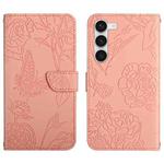 For Samsung Galaxy S23+ 5G HT03 Skin Feel Butterfly Embossed Flip Leather Phone Case(Pink)