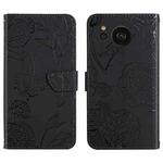 For Sharp Aquos Sense7 SH-V48 HT03 Skin Feel Butterfly Embossed Flip Leather Phone Case(Black)