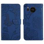 For Sharp Aquos Sense7 SH-V48 HT03 Skin Feel Butterfly Embossed Flip Leather Phone Case(Blue)