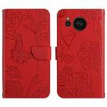 For Sharp Aquos Sense7 SH-V48 HT03 Skin Feel Butterfly Embossed Flip Leather Phone Case(Red)