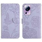 For Xiaomi 12 Lite NE HT03 Skin Feel Butterfly Embossed Flip Leather Phone Case(Purple)