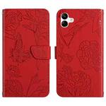 For Samsung Galaxy A04E HT03 Skin Feel Butterfly Embossed Flip Leather Phone Case(Red)