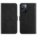 For OnePlus Nord N300 HT03 Skin Feel Butterfly Embossed Flip Leather Phone Case(Black)