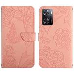For OnePlus Nord N300 HT03 Skin Feel Butterfly Embossed Flip Leather Phone Case(Pink)