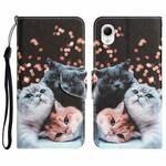 For Samsung Galaxy A23e Colored Drawing Leather Phone Case(3 Cats)