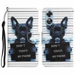 For OPPO A17 Colored Drawing Leather Phone Case(Black Dog)