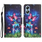 For OPPO A17 Colored Drawing Leather Phone Case(Bottle Butterfly)